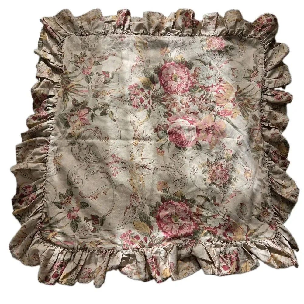 Pair (2) Vintage Ralph Lauren Guinevere Aragon Ruffled Euro Shams Cotton 25